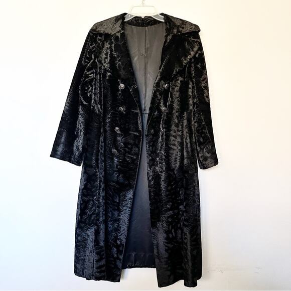Vintage Borella Faux Fur Crushed Velvet Coat Mod Black Doublebreasted Small